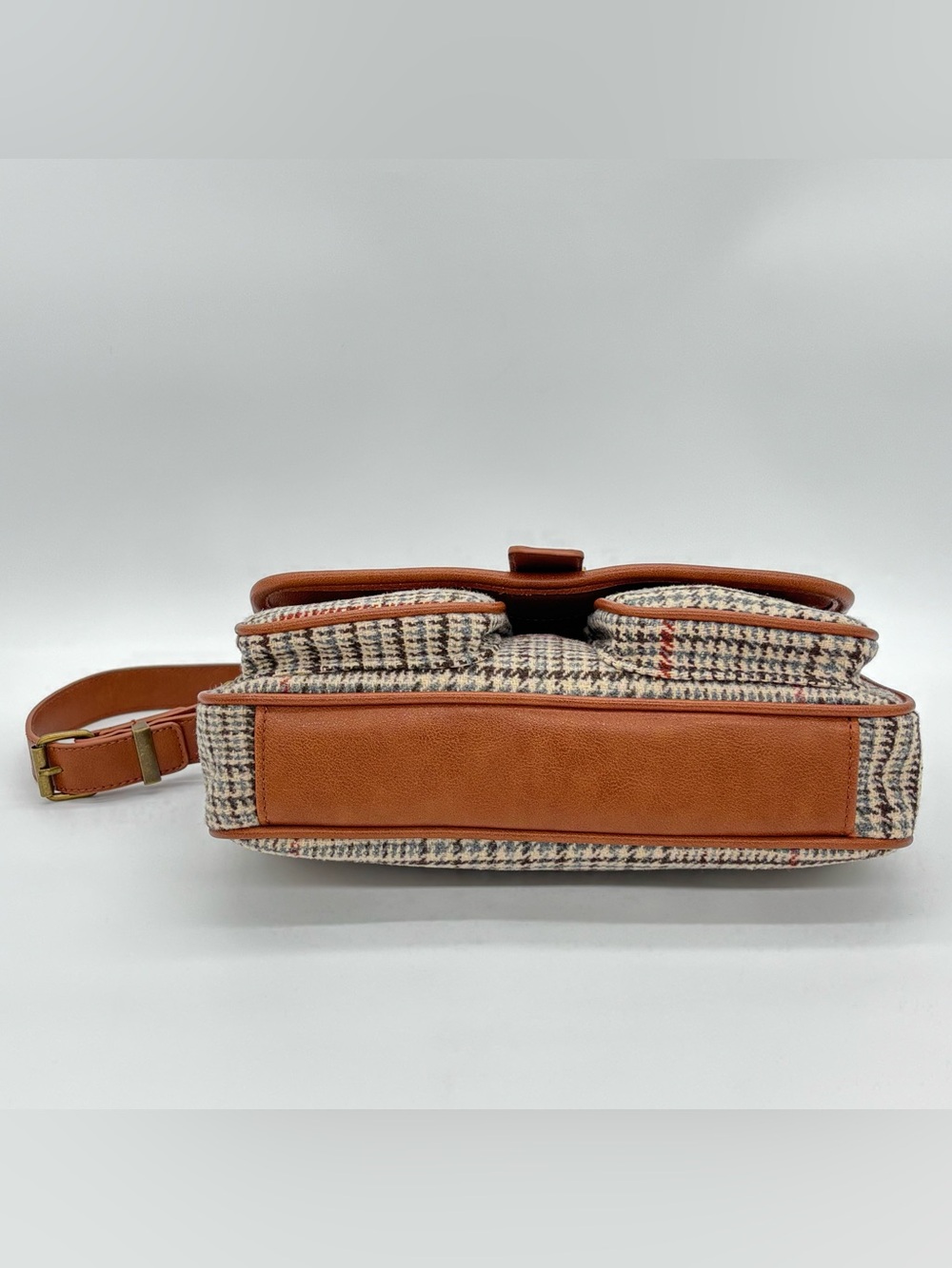 Frye & Co Houndstooth Plaid Shoulder Bag Brown Purse Academia Equestrian Preppy - Picture 5 of 15